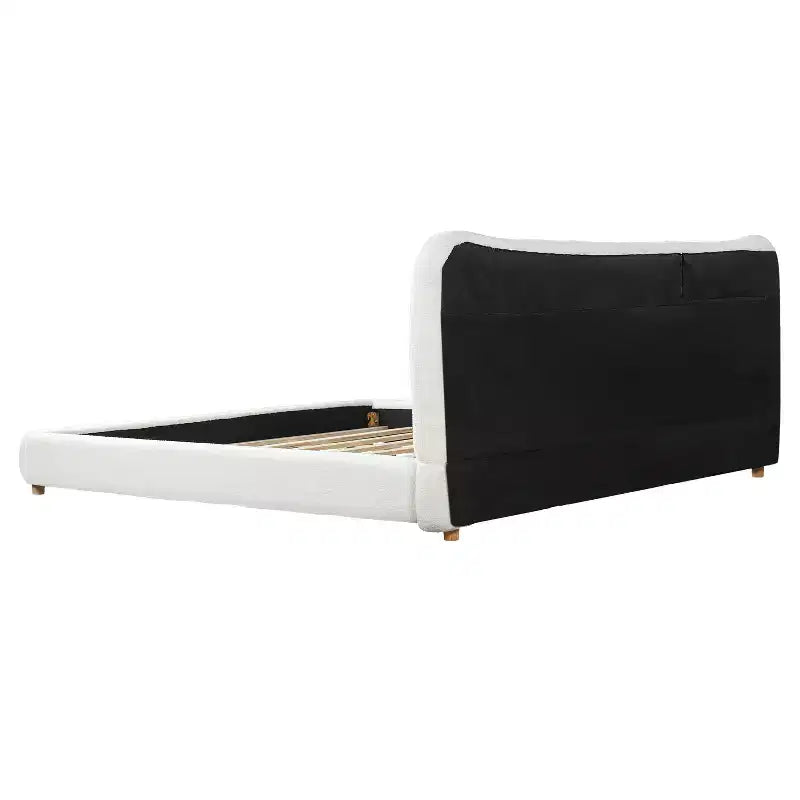 Struttura Letto a Piattaforma Minimalista Queen/King Size con Morbida Testiera Imbottita, Design Curvo, Bianco Crema - ModernLuxe