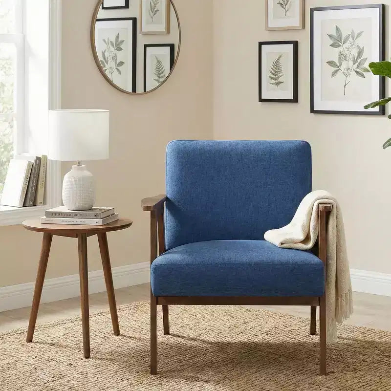 GDFStudio Bennett Sedia d'Appoggio Imbottita in Tessuto con Struttura in Legno di Gomma, Stile Moderno di Metà Secolo