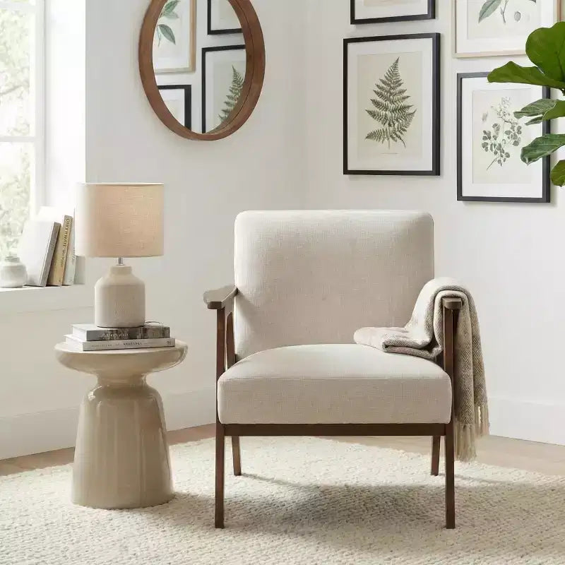GDFStudio Bennett Sedia d'Appoggio Imbottita in Tessuto con Struttura in Legno di Gomma, Stile Moderno di Metà Secolo