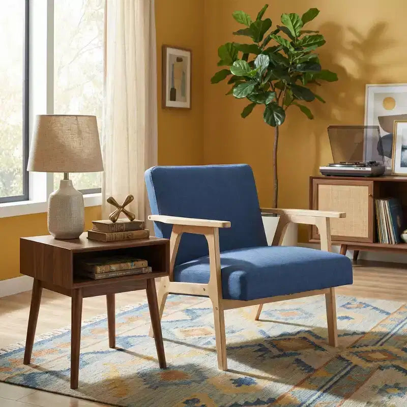GDFStudio Bennett Sedia d'Appoggio Imbottita in Tessuto con Struttura in Legno di Gomma, Stile Moderno di Metà Secolo
