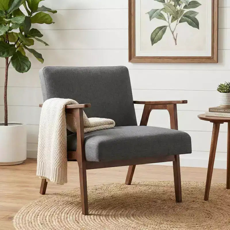 GDFStudio Bennett Sedia d'Appoggio Imbottita in Tessuto con Struttura in Legno di Gomma, Stile Moderno di Metà Secolo