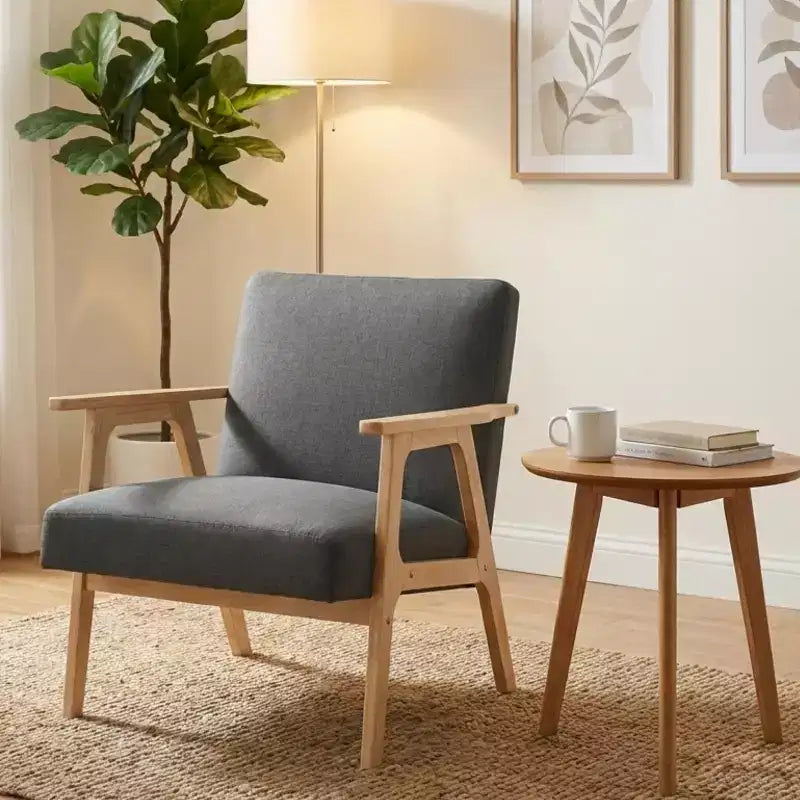 GDFStudio Bennett Sedia d'Appoggio Imbottita in Tessuto con Struttura in Legno di Gomma, Stile Moderno di Metà Secolo