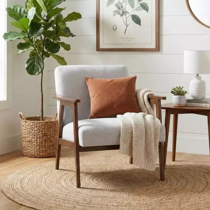 GDFStudio Bennett Sedia d'Appoggio Imbottita in Tessuto con Struttura in Legno di Gomma, Stile Moderno di Metà Secolo