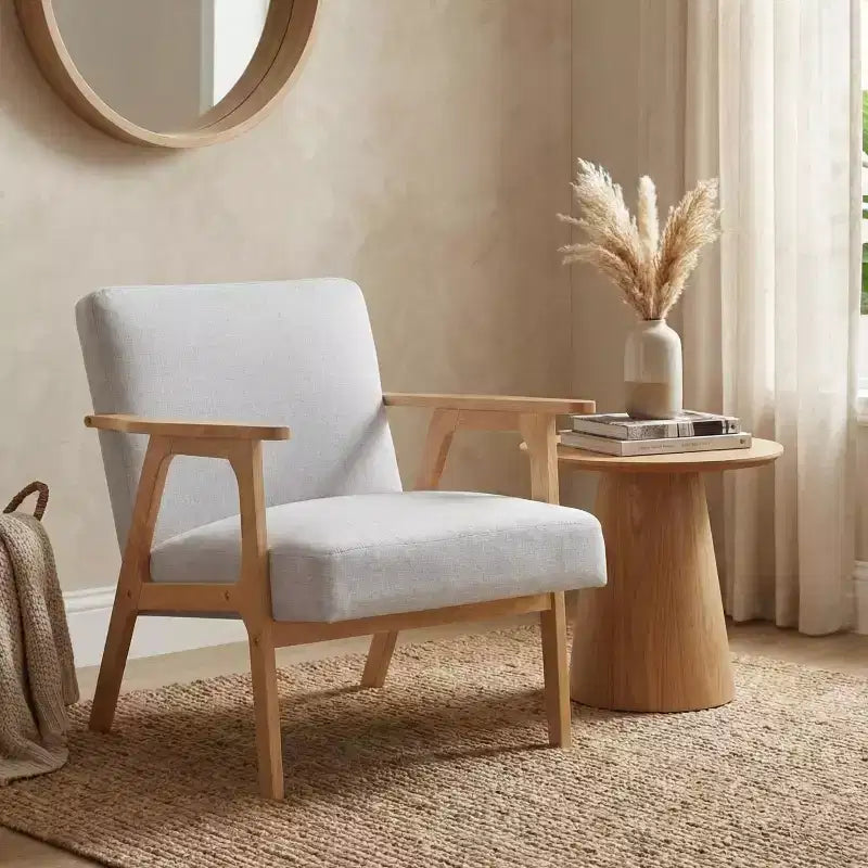 GDFStudio Bennett Sedia d'Appoggio Imbottita in Tessuto con Struttura in Legno di Gomma, Stile Moderno di Metà Secolo