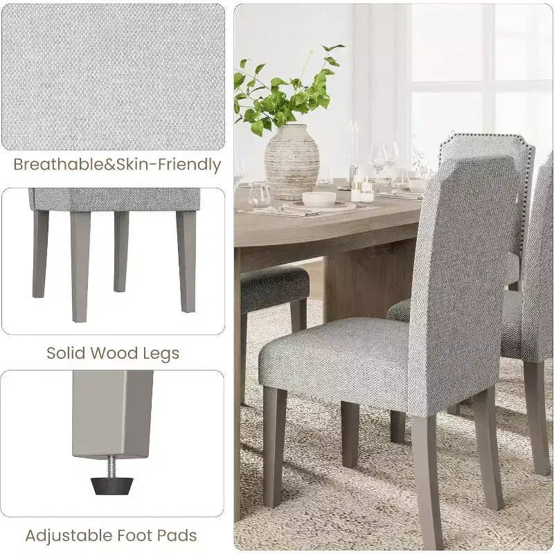 2 sedie imbottite con schienale alto e gambe in legno, moderne sedie laterali in tessuto con borchie decorative, per sala da pranzo o cucina
