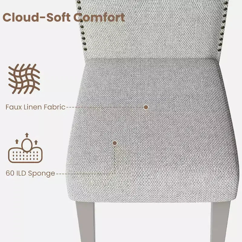 2 sedie imbottite con schienale alto e gambe in legno, moderne sedie laterali in tessuto con borchie decorative, per sala da pranzo o cucina
