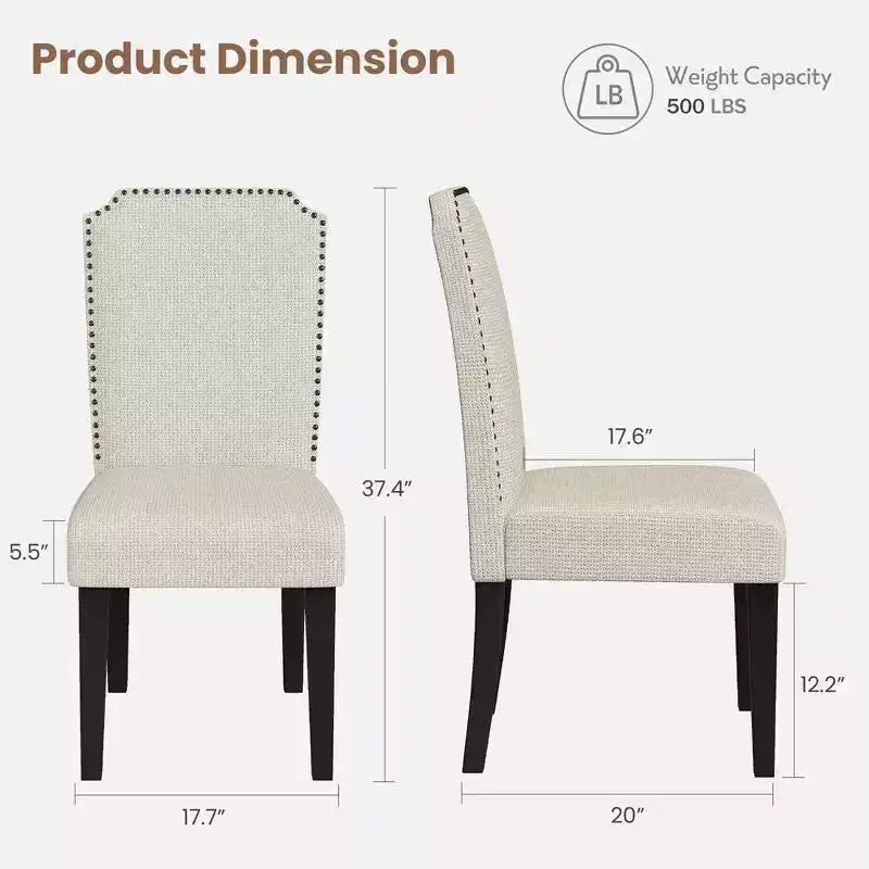 2 sedie imbottite con schienale alto e gambe in legno, moderne sedie laterali in tessuto con borchie decorative, per sala da pranzo o cucina