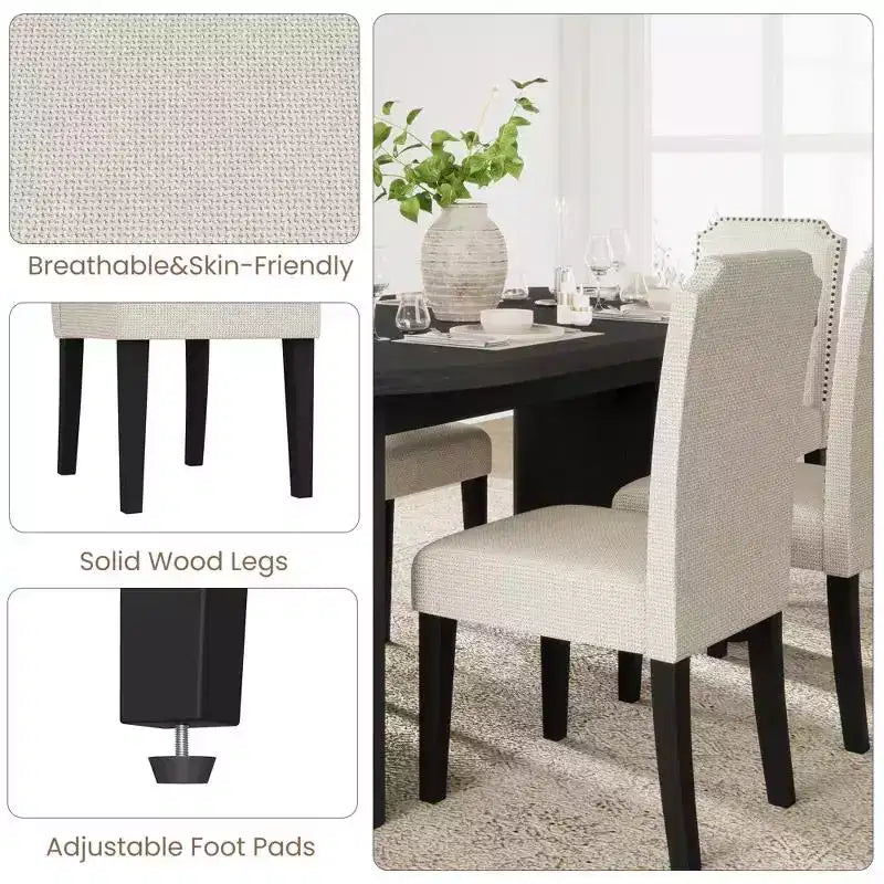 2 sedie imbottite con schienale alto e gambe in legno, moderne sedie laterali in tessuto con borchie decorative, per sala da pranzo o cucina