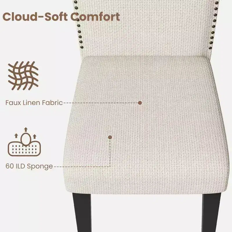 2 sedie imbottite con schienale alto e gambe in legno, moderne sedie laterali in tessuto con borchie decorative, per sala da pranzo o cucina