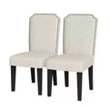 2PCS Upholstered Padded High Back Dining Chair with Wooden Legs, Modern Fabric Side Chair with Nailhead Trim, for Dining Room Kitchen