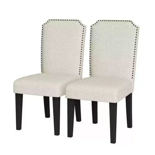 2PCS Upholstered Padded High Back Dining Chair with Wooden Legs, Modern Fabric Side Chair with Nailhead Trim, for Dining Room Kitchen