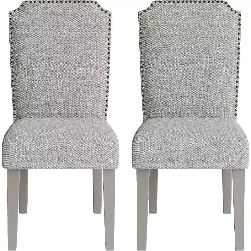 2 sedie imbottite con schienale alto e gambe in legno, moderne sedie laterali in tessuto con borchie decorative, per sala da pranzo o cucina