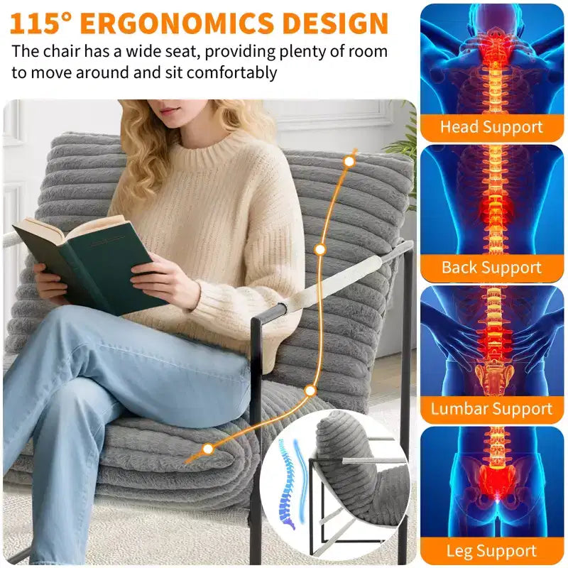 Poltrona Imbottita, Struttura Ergonomica in Metallo, Morbido Cuscino e Schienale, per Soggiorno, Camera da Letto