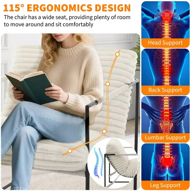 Poltrona Imbottita, Struttura Ergonomica in Metallo, Morbido Cuscino e Schienale, per Soggiorno, Camera da Letto