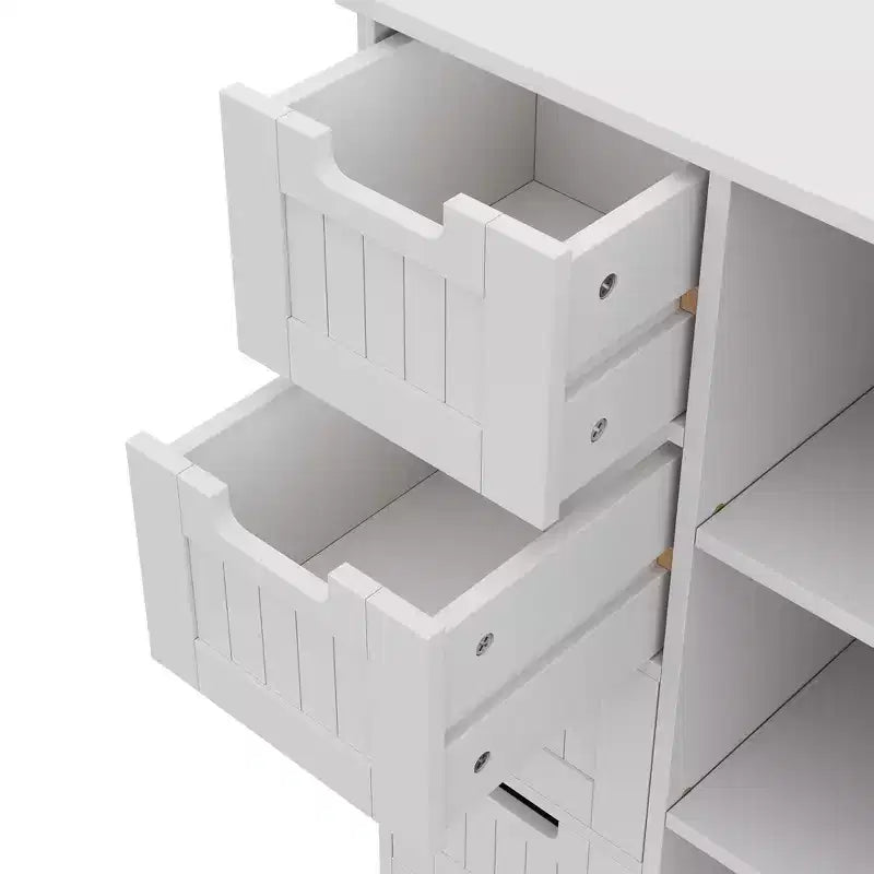 Mobiletto contenitore a 4 cassetti autoportante con ripiano aperto, armadietto da pavimento in legno per ingresso, bagno, camera da letto e soggiorno
