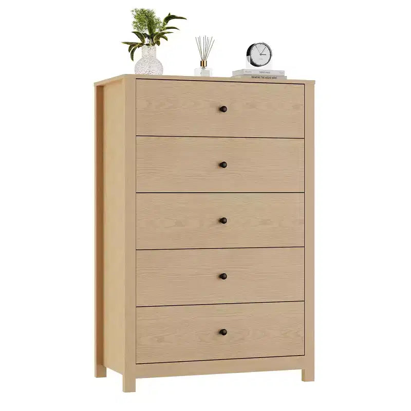 Cassettiera con 5 cassetti, in legno, alta, cassettiera alta con 5 cassetti per camera da letto e soggiorno, colore rovere