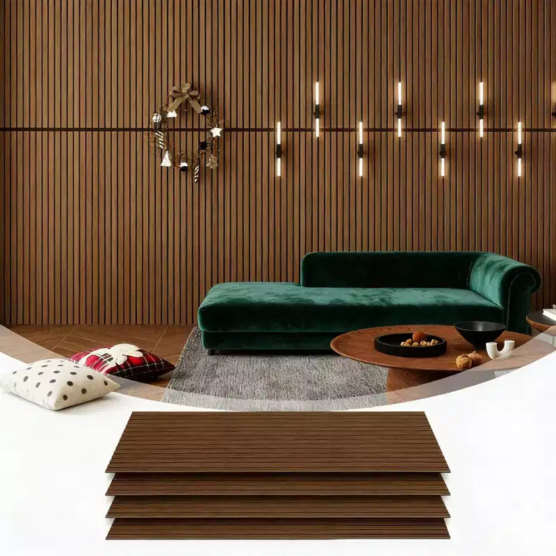 Dyonery Wood Slat Wall Panels - 4 Pack, 47.2422.63 3D Fluted Acoustic Panels, Soundproof Wall Decor for Home & Office, Dark Walnut