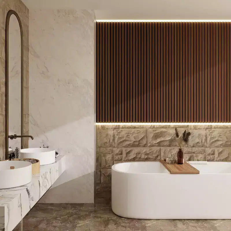 Pannelli a doghe in legno Dyonery - Confezione da 4, pannelli acustici scanalati 3D 47.2422.63, decorazioni murali insonorizzate per casa e ufficio, Noce Scuro