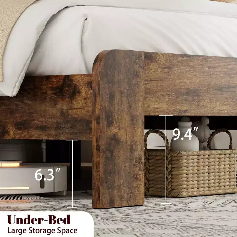Letto a piattaforma Queen/King Size con Stazione di Ricarica, Struttura letto a piattaforma in legno con Contenitore