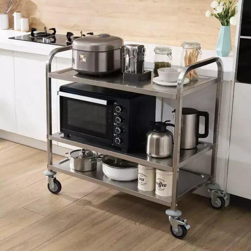 Carrello Utensili da Cucina, 3 Livelli, Carrello Avvolgibile in Filo con Capacità di 204 kg, Carrello di Servizio in Acciaio su Ruote