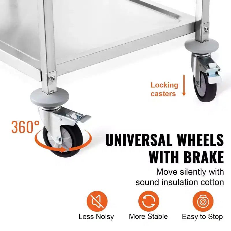 Carrello Utensili da Cucina, 3 Livelli, Carrello Avvolgibile in Filo con Capacità di 204 kg, Carrello di Servizio in Acciaio su Ruote