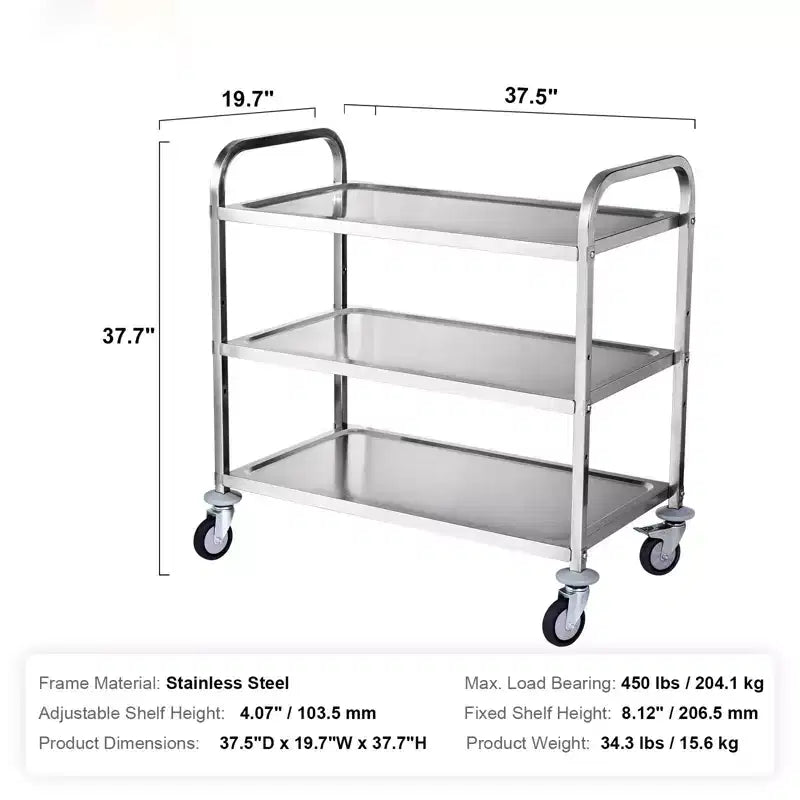 Carrello Utensili da Cucina, 3 Livelli, Carrello Avvolgibile in Filo con Capacità di 204 kg, Carrello di Servizio in Acciaio su Ruote
