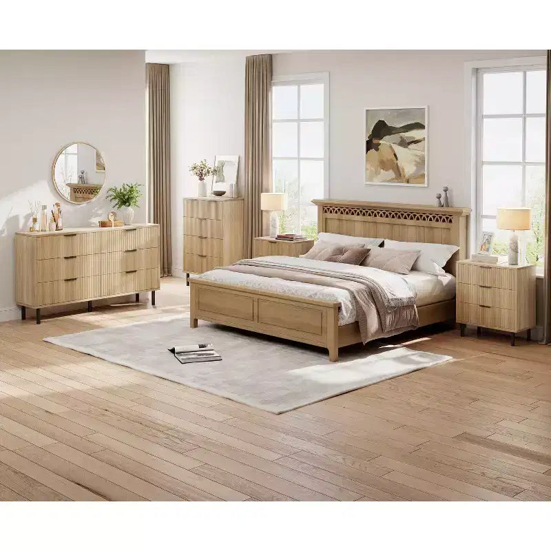 Comò moderno in legno scanalato - 6 ampi cassetti - Design antiribaltamento e gambe in metallo - Maniglie eleganti - Perfetto per camera da letto, soggiorno
