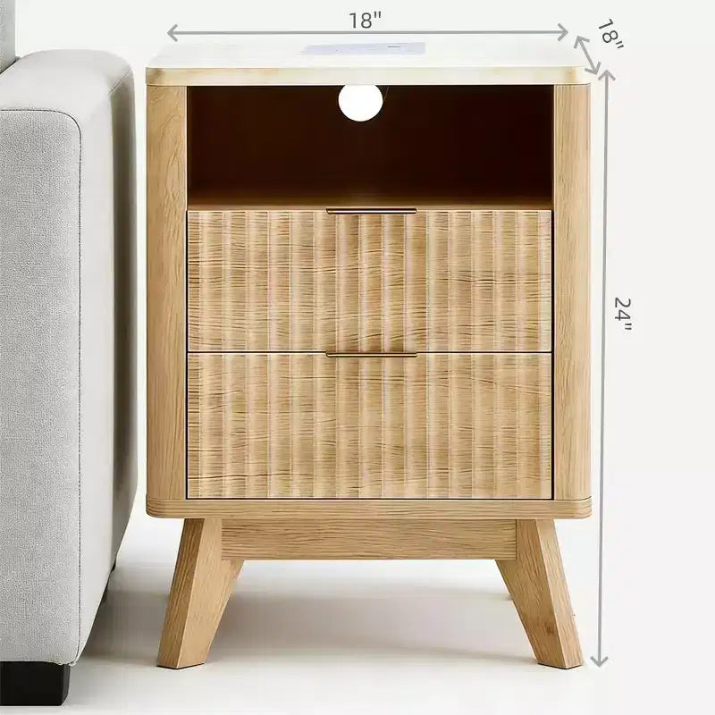 Comodino Moderno Compatto 18 con Piano Effetto Marmo, Tavolino Laterale con Bordo Curvo, 2 Cassetti e Vano a Giorno per Camera da Letto o Salotto
