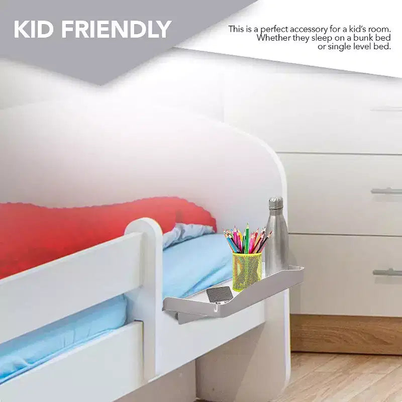 Innovazioni moderne Mensola da Comodino Confezione da 12 Pezzi, Vassoio da Comodino Bianco a Clip con Portabicchieri e Portacavi per Dormitorio Universitario, Tavolo da Letto a Castello Superiore