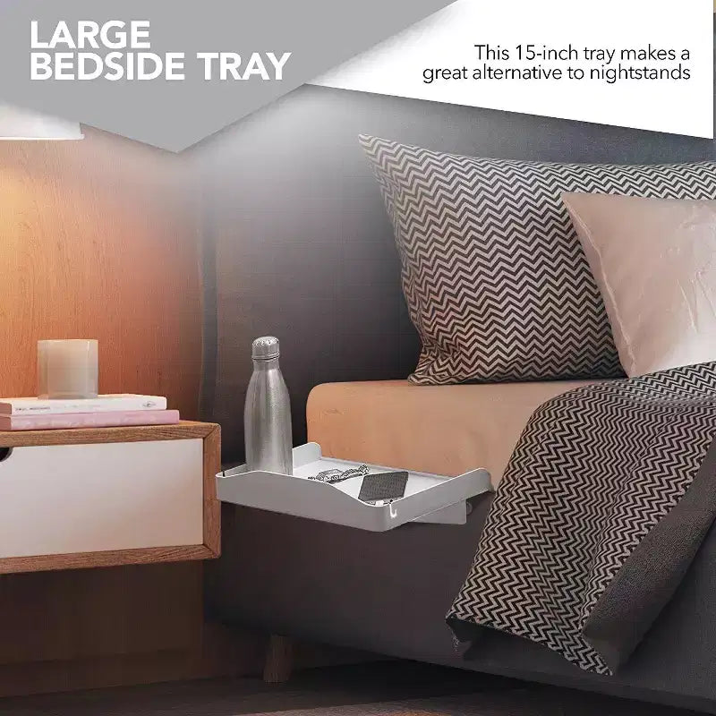 Innovazioni moderne Mensola da Comodino Confezione da 12 Pezzi, Vassoio da Comodino Bianco a Clip con Portabicchieri e Portacavi per Dormitorio Universitario, Tavolo da Letto a Castello Superiore