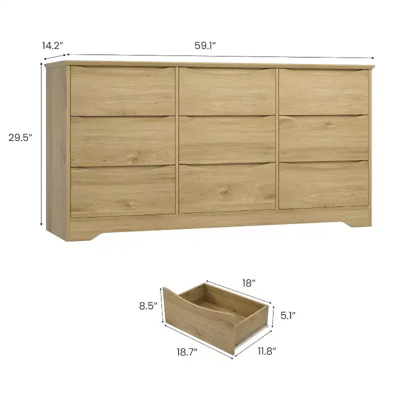 Cassettiera Alta in Legno a 9 Cassetti, Comò Moderno con Cassetti Profondi e Piano Ampio, Grande Organizzatore per Camera da Letto, Soggiorno o Armadio