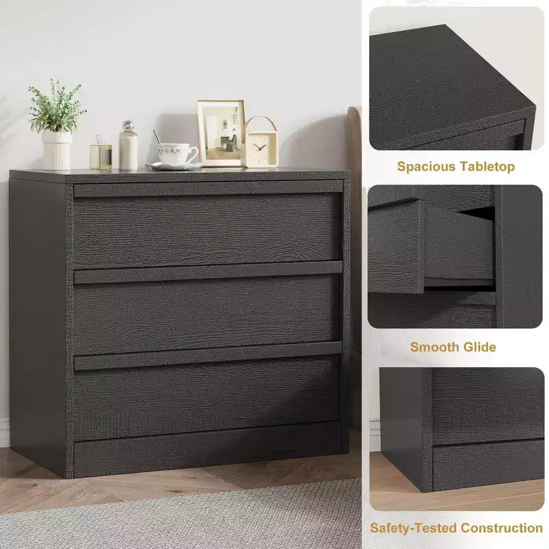 Comodino a 3 cassetti, comodino moderno alto 76 cm con ampio spazio contenitivo e design antiribaltamento, tavolino piccolo per camera da letto, soggiorno, ingresso