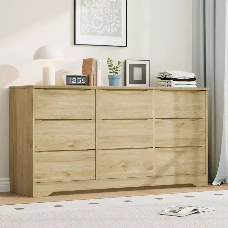 Comò moderno in legno a 9 cassetti - 150 cm di larghezza, contenitore profondo, design robusto per camera da letto e soggiorno
