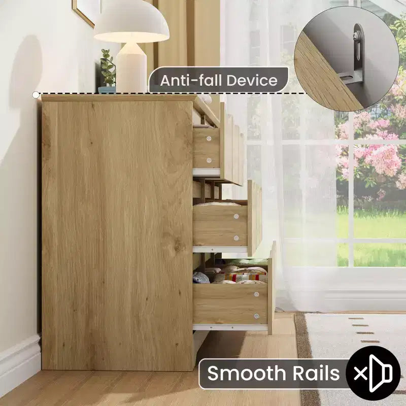 Comò moderno in legno a 9 cassetti - 150 cm di larghezza, contenitore profondo, design robusto per camera da letto e soggiorno