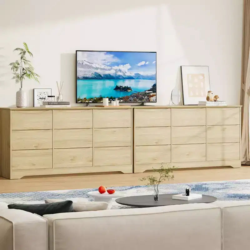 Comò moderno in legno a 9 cassetti - 150 cm di larghezza, contenitore profondo, design robusto per camera da letto e soggiorno