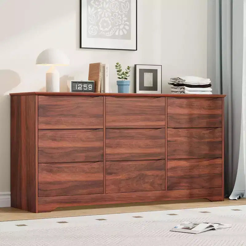 Comò moderno in legno a 9 cassetti - 150 cm di larghezza, contenitore profondo, design robusto per camera da letto e soggiorno