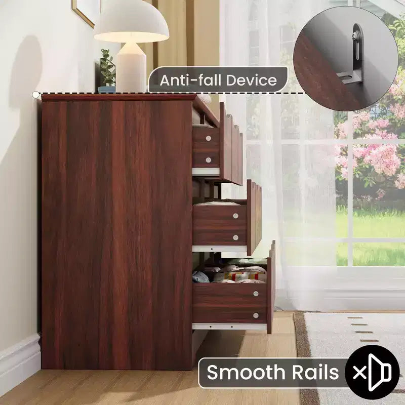 Comò moderno in legno a 9 cassetti - 150 cm di larghezza, contenitore profondo, design robusto per camera da letto e soggiorno