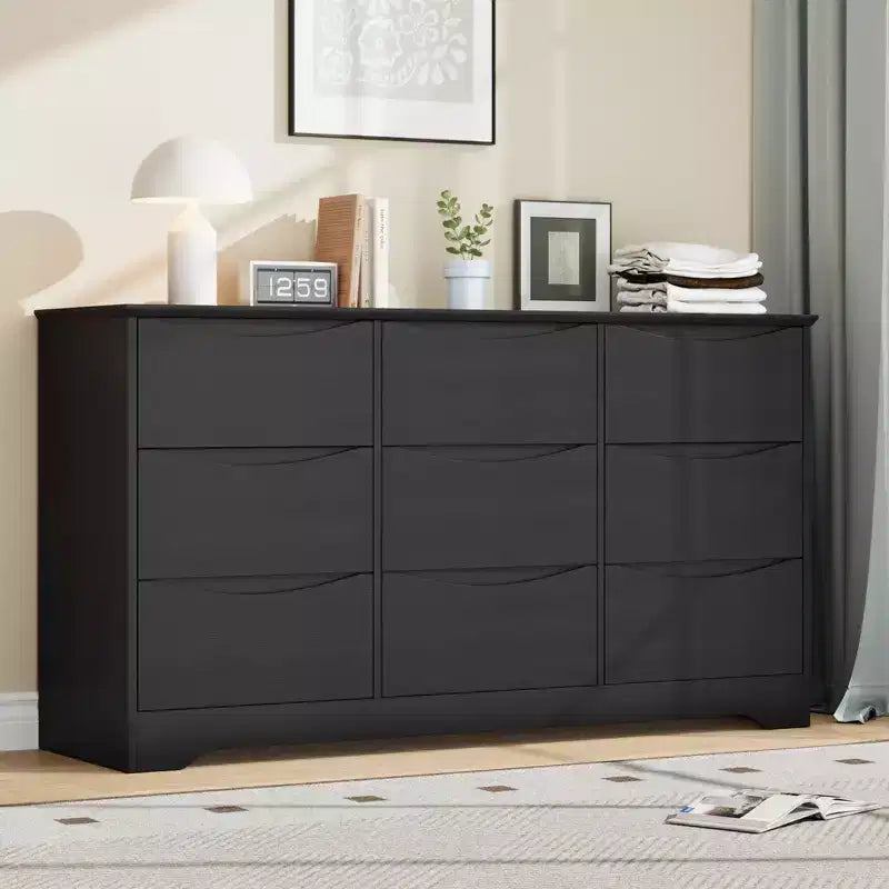 Comò moderno in legno a 9 cassetti - 150 cm di larghezza, contenitore profondo, design robusto per camera da letto e soggiorno