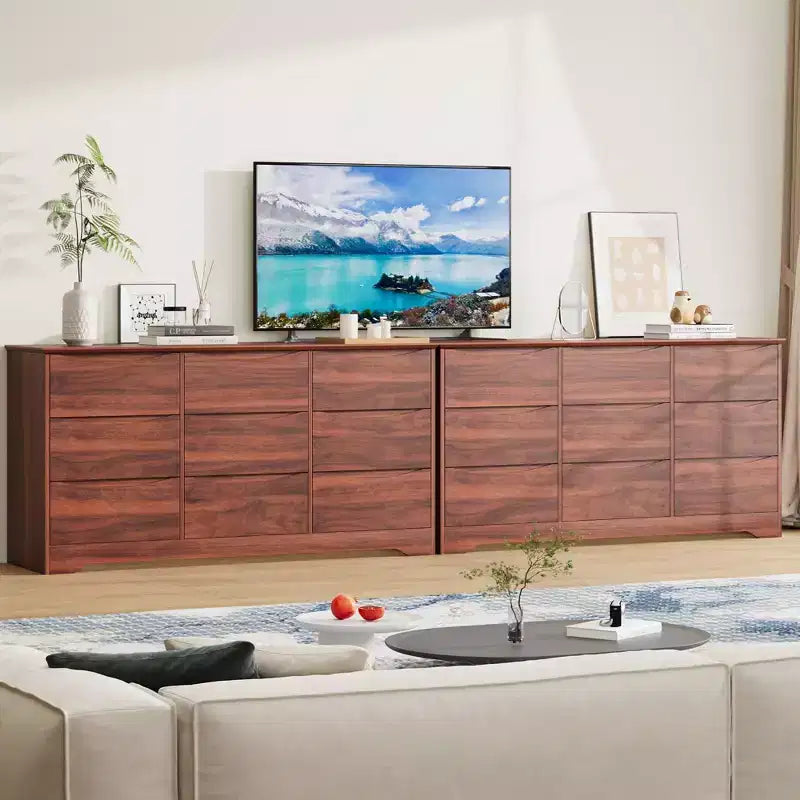 Comò moderno in legno a 9 cassetti - 150 cm di larghezza, contenitore profondo, design robusto per camera da letto e soggiorno