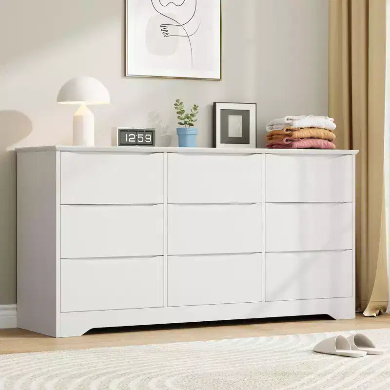 Comò moderno in legno a 9 cassetti - 150 cm di larghezza, contenitore profondo, design robusto per camera da letto e soggiorno
