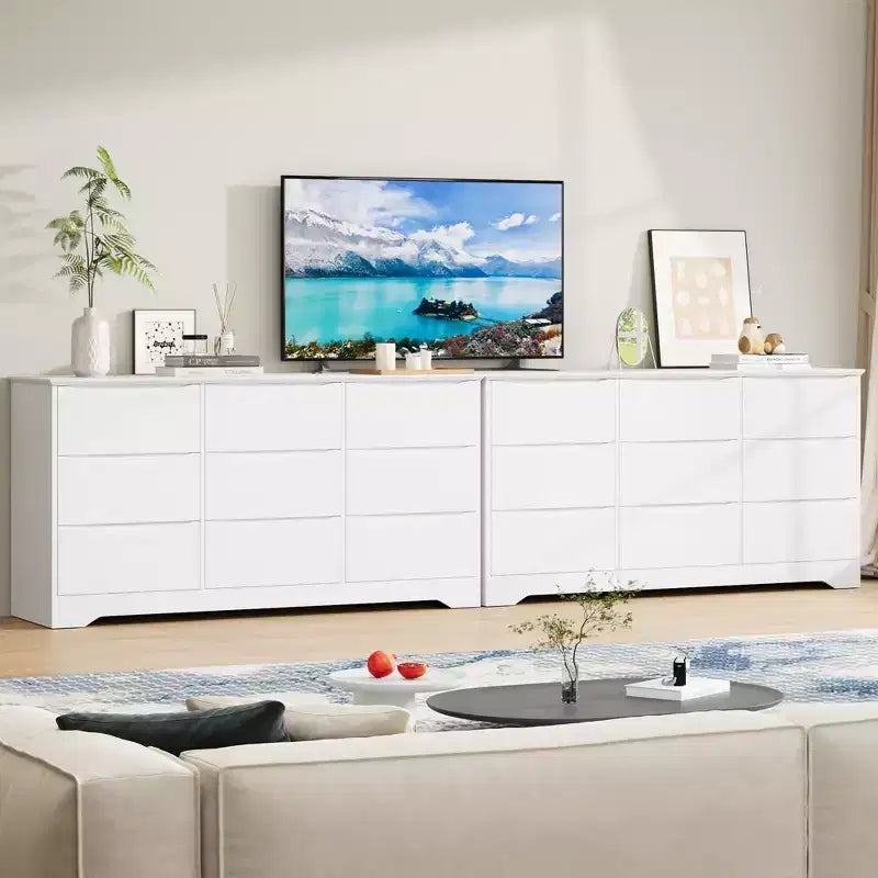 Comò moderno in legno a 9 cassetti - 150 cm di larghezza, contenitore profondo, design robusto per camera da letto e soggiorno