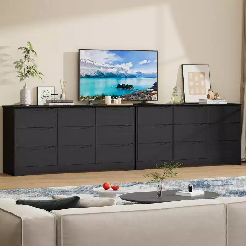 Comò moderno in legno a 9 cassetti - 150 cm di larghezza, contenitore profondo, design robusto per camera da letto e soggiorno