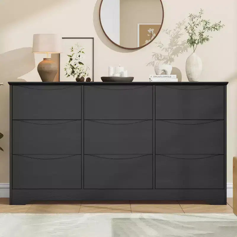 9-Drawer Modern Wooden Dresser - 59 Wide, Deep Storage, Sturdy Design for Bedroom & Living Room