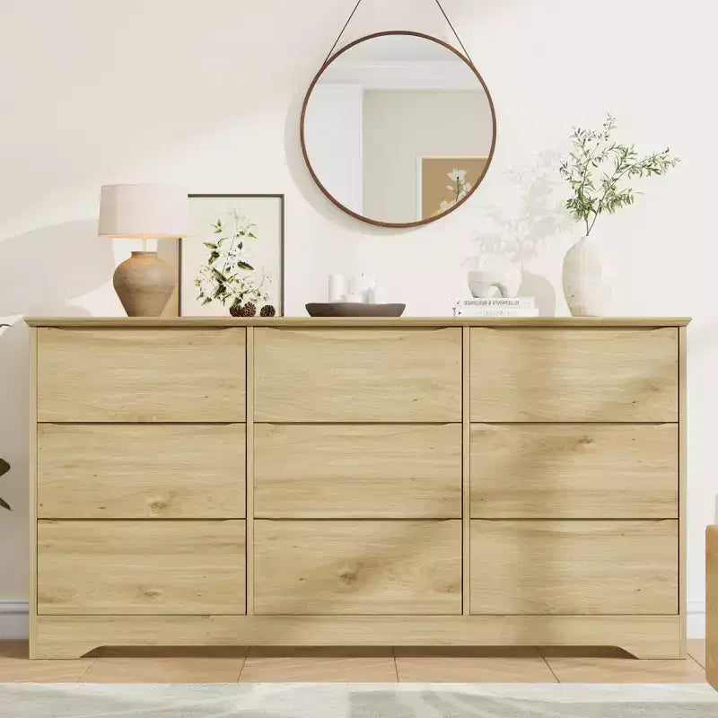 Comò moderno in legno a 9 cassetti - 150 cm di larghezza, contenitore profondo, design robusto per camera da letto e soggiorno