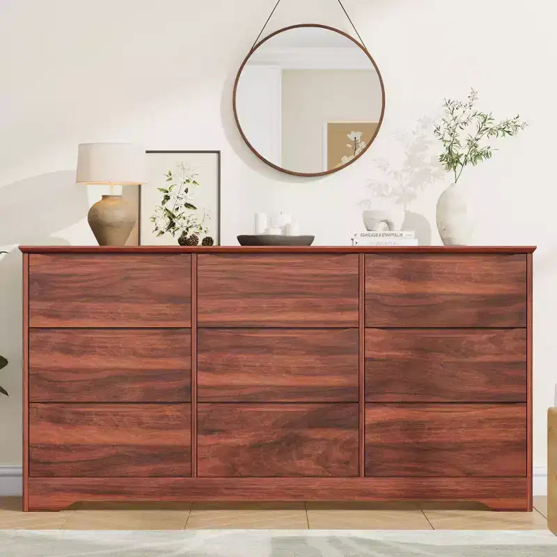 Comò moderno in legno a 9 cassetti - 150 cm di larghezza, contenitore profondo, design robusto per camera da letto e soggiorno