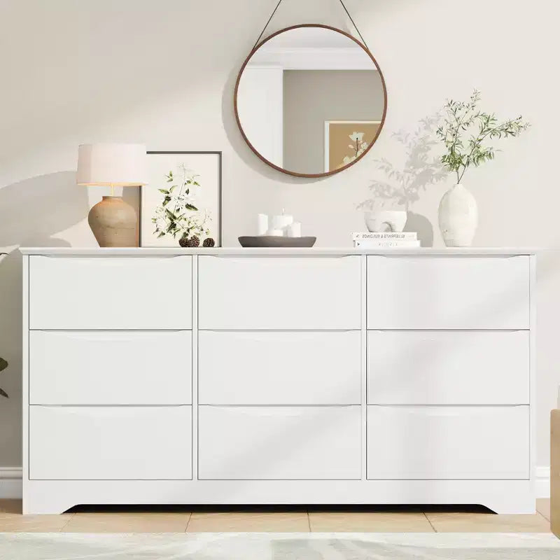 Comò moderno in legno a 9 cassetti - 150 cm di larghezza, contenitore profondo, design robusto per camera da letto e soggiorno