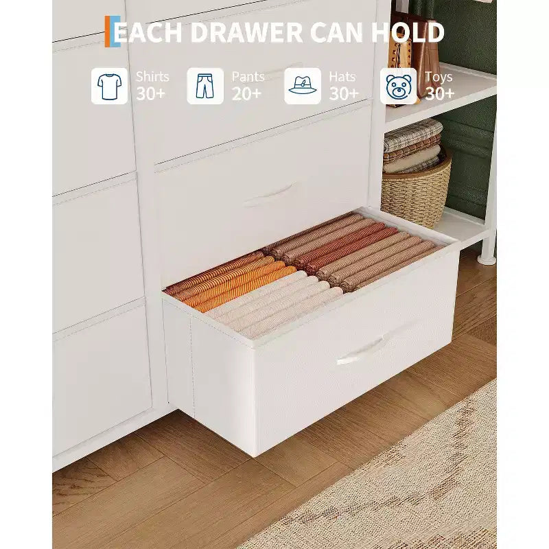 Scaffale appendiabiti a 16 cassetti con 2 ripiani, organizer autoportante alto per armadio, scaffale appendiabiti resistente per l'organizzazione e lo stoccaggio in camera da letto