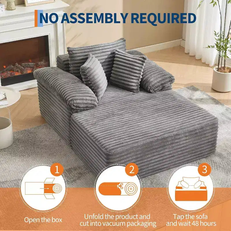 Divano Letto Chaise Longue Oversize, Divano Letto in Velluto a Coste con Cuscini e Braccioli Larghi per Soggiorno, Camera da Letto, Sala Cinema