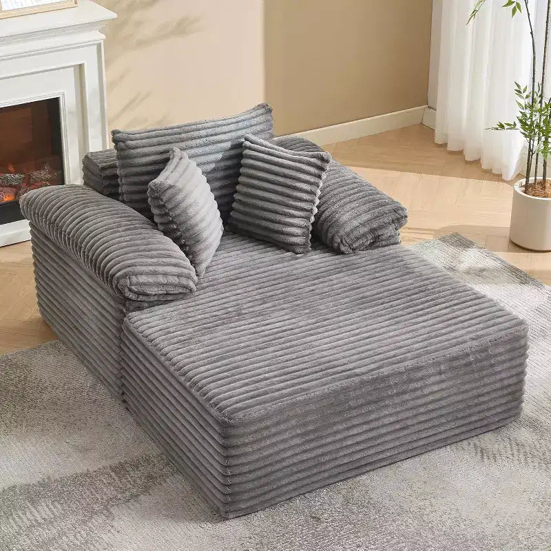 Divano Letto Chaise Longue Oversize, Divano Letto in Velluto a Coste con Cuscini e Braccioli Larghi per Soggiorno, Camera da Letto, Sala Cinema