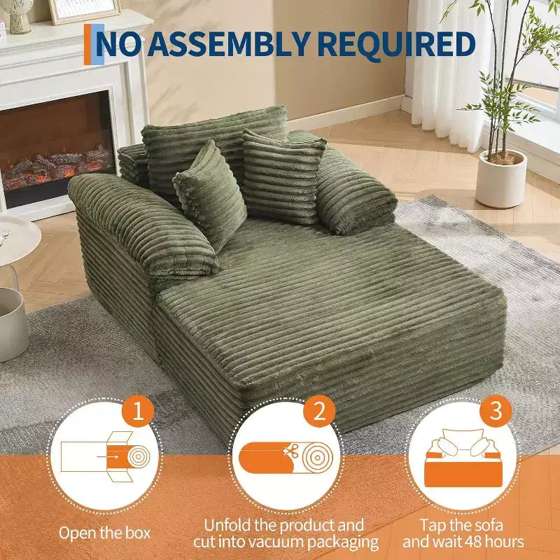 Divano Letto Chaise Longue Oversize, Divano Letto in Velluto a Coste con Cuscini e Braccioli Larghi per Soggiorno, Camera da Letto, Sala Cinema